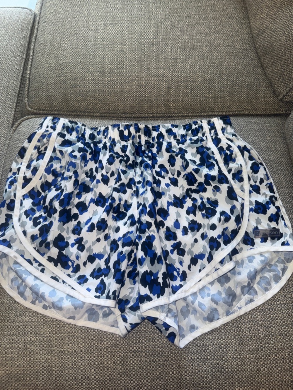 Calvin Klein White and Blue Leopard-Print Athletic Shorts